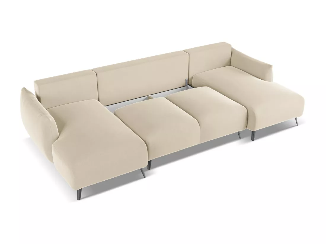 Canapé d'angle panoramique convertible en velours - beige clair - MALIE