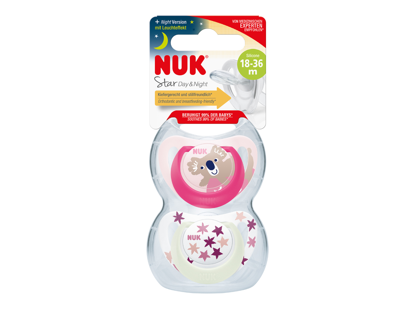 CHUPETA STAR NUK D&N SILICONE ROSA 18-36M 2UN