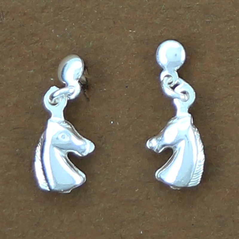 Boucles d'oreilles têtes de cheval pendantes - Argent massif