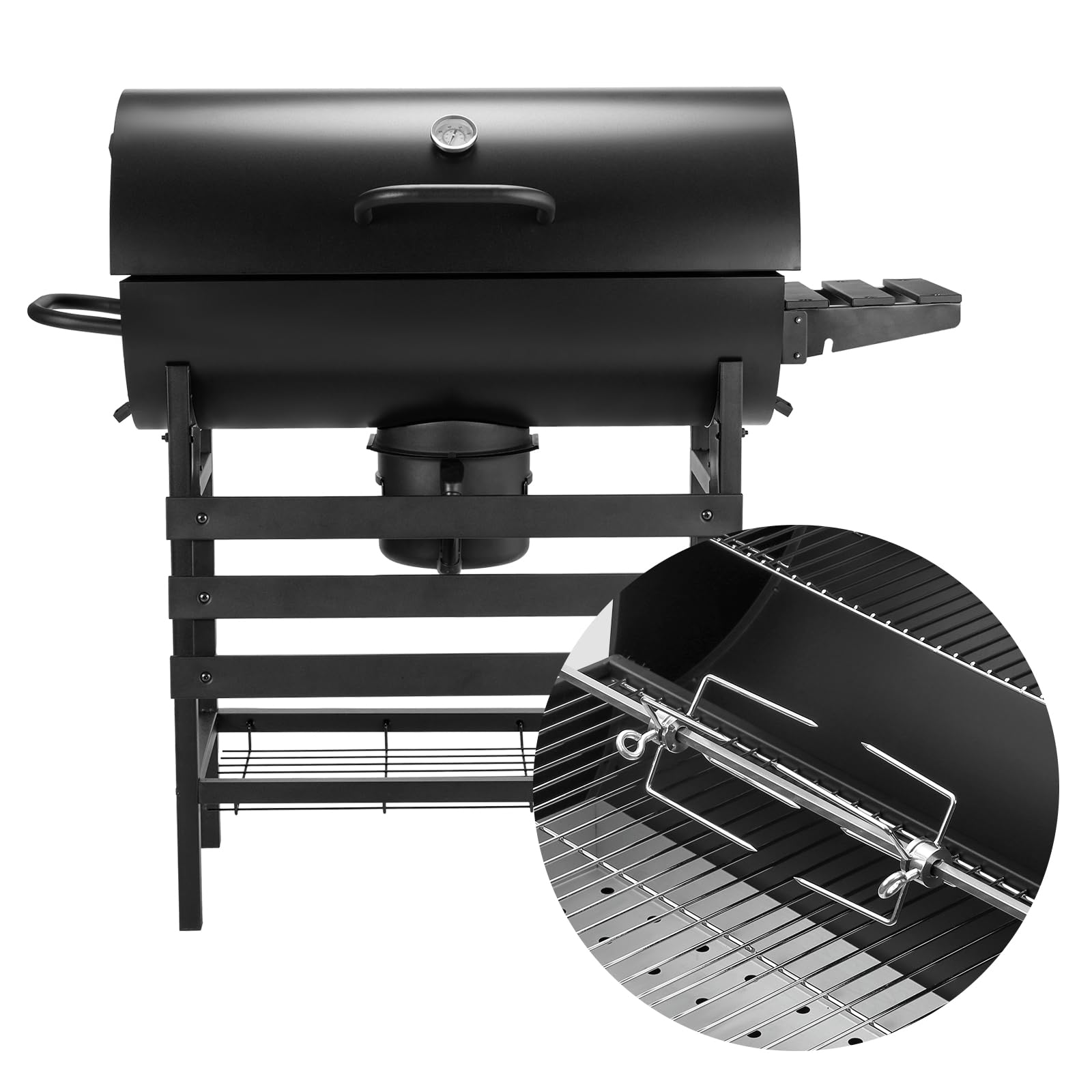TEENO Chariot à Barbecue de Bois,Grill XXL à Charbon avec Couvercle, Thermomètre,Tiroir à Cendres,Gants anti-brûlures, Évent Réglable,Grand Barbecue au Charbon de Bois (Upgraded (with chicken grill))