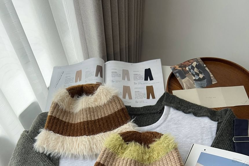 Hatrix - Gestreepte Chenille Brei Beanie