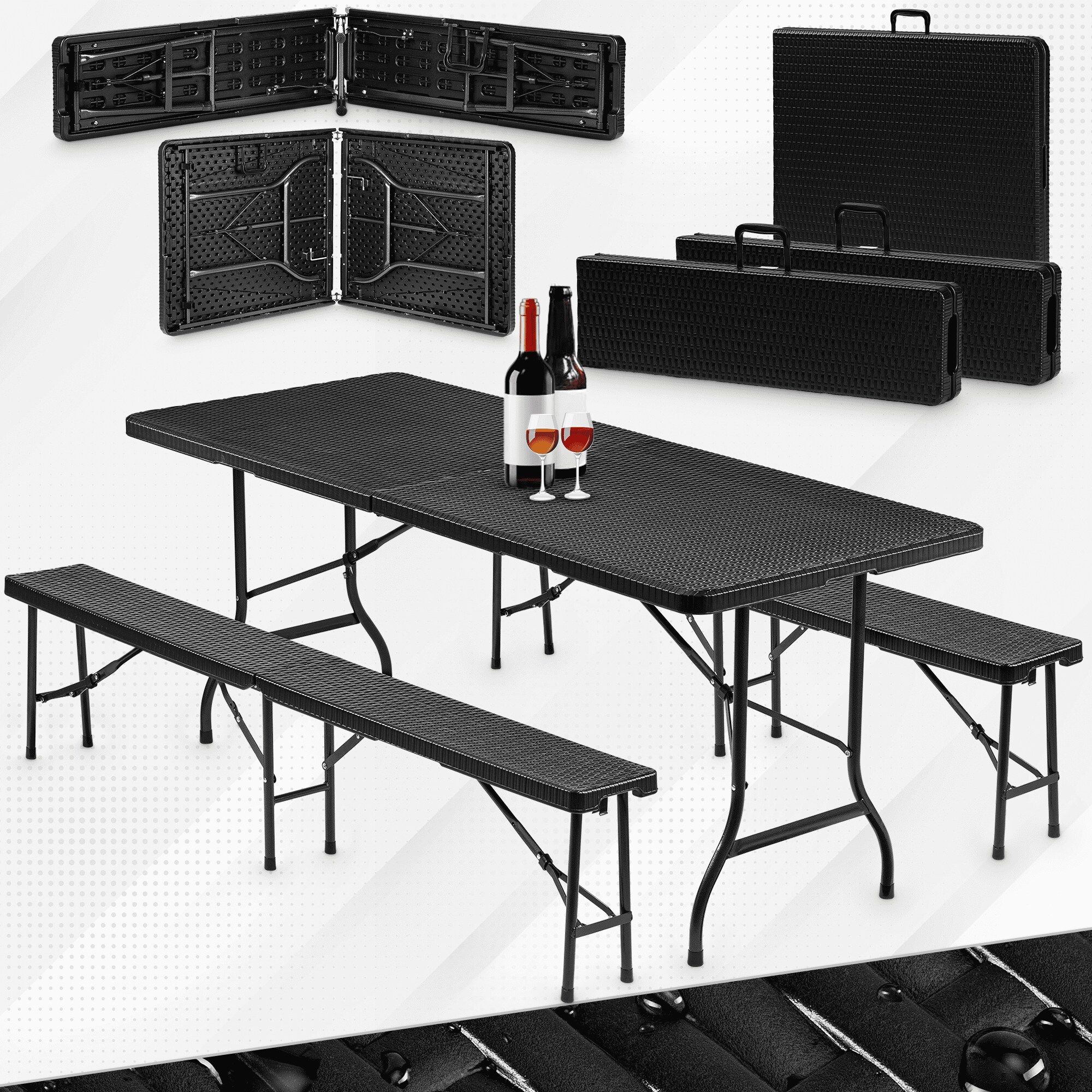 VESKA Bierzeltgarnitur 3-teilig - Rattan-Optik - anthrazit