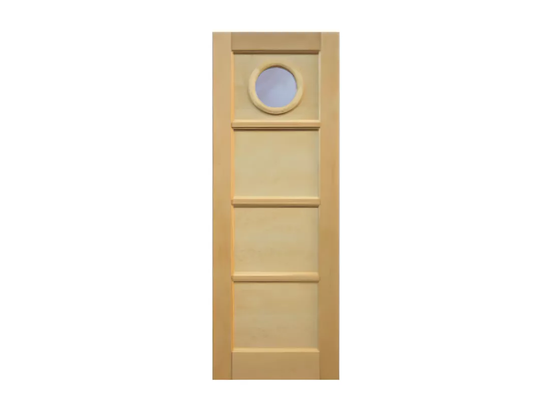 Porte nue, sans cadre, bois Erable, 83 cm, hublot, rive droite