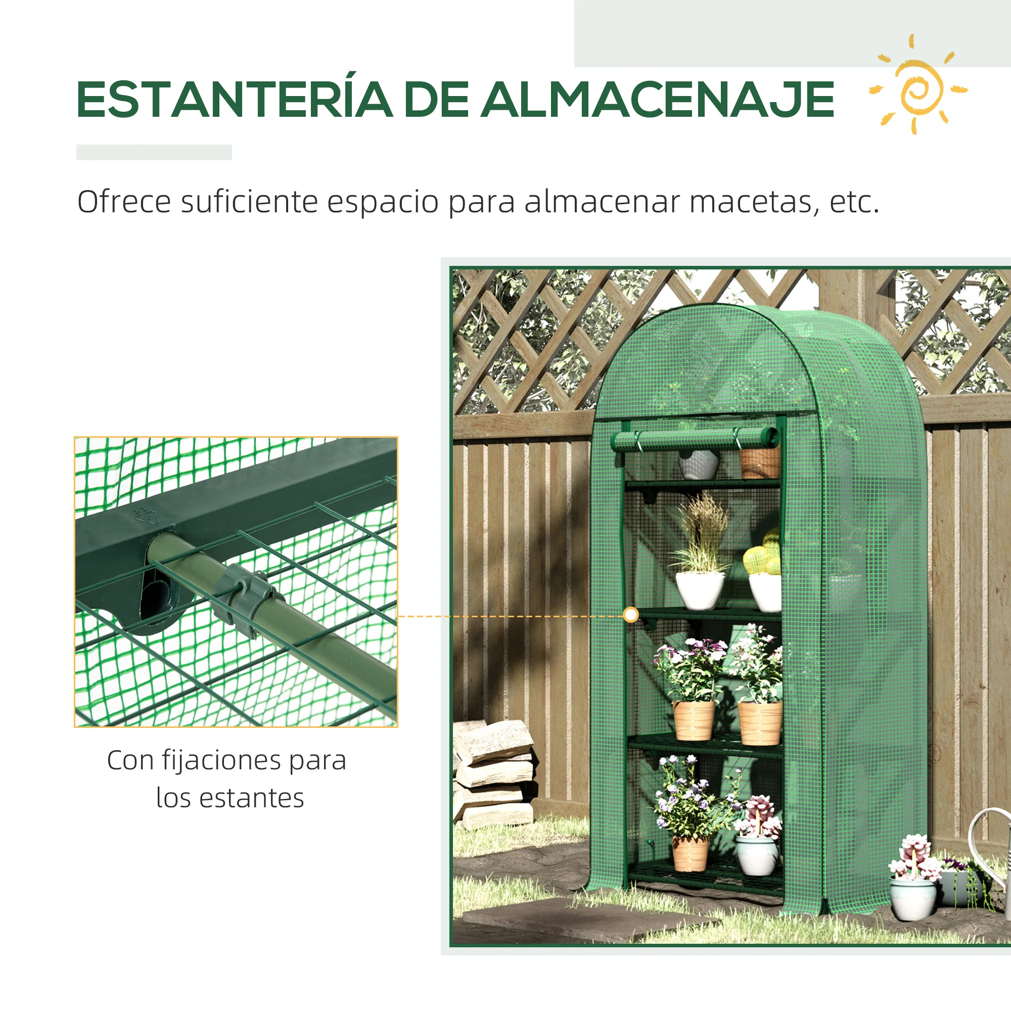 Estufa de jardim Outsunny com 4 prateleiras de metal, porta de enrolar e cobertura de PE, ideal para cultivo de plantas, flores e vasos em terraços e casas, 80x49x160 cm, verde.
