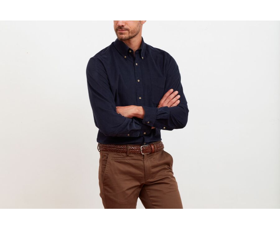 Chemise velours Navy - Col américain - WARDLEY