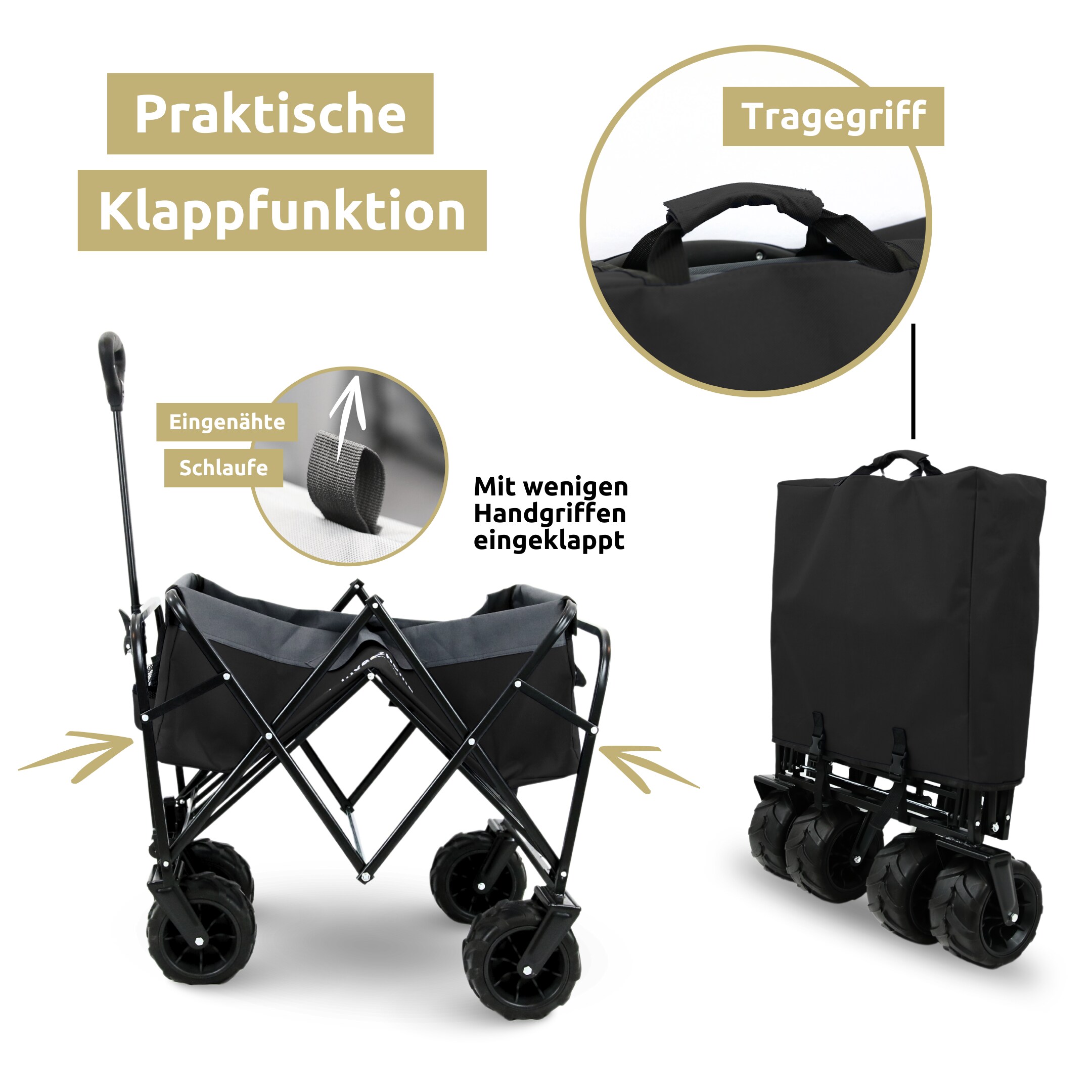 deluxe4home® Bollerwagen mit breiten Reifen | Blau/Grau