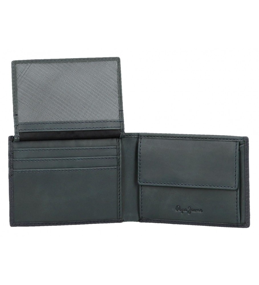 Carteira Pepe Jeans Checkbox em couro azul marinho