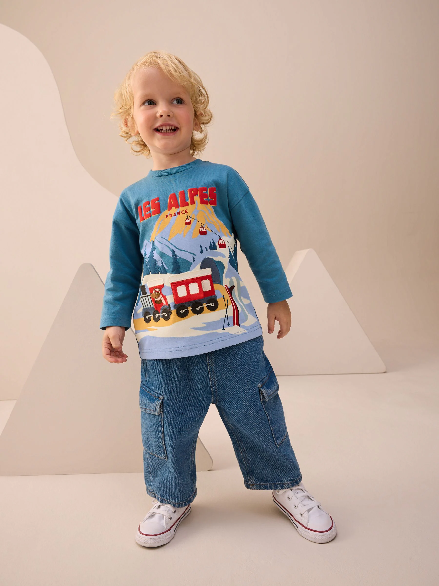 Blue Les Alpes Interactive - T-shirt met applicatie en lange mouwen (3 mnd-7 jr)