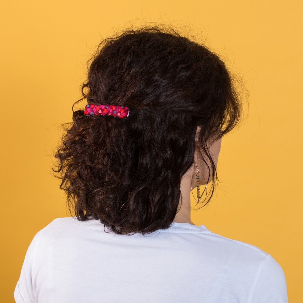 Barrette Cheveux Tressée Pompons Cerise