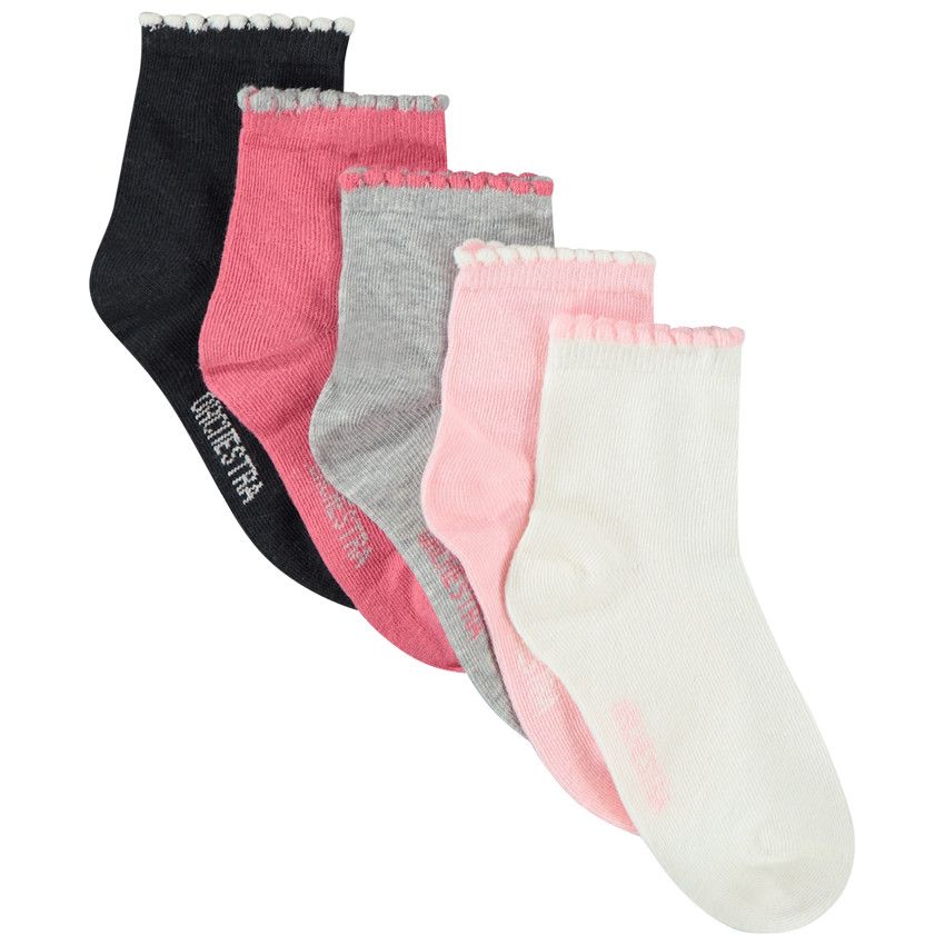 Lot de 5 paires de chaussettes unies avec détails fantaisie pour fille - Rose