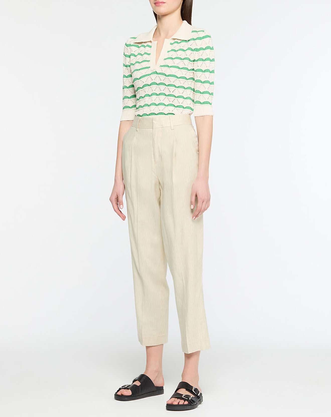 Scotch & Soda Pantalon en Lin mélangé à pinces écru
