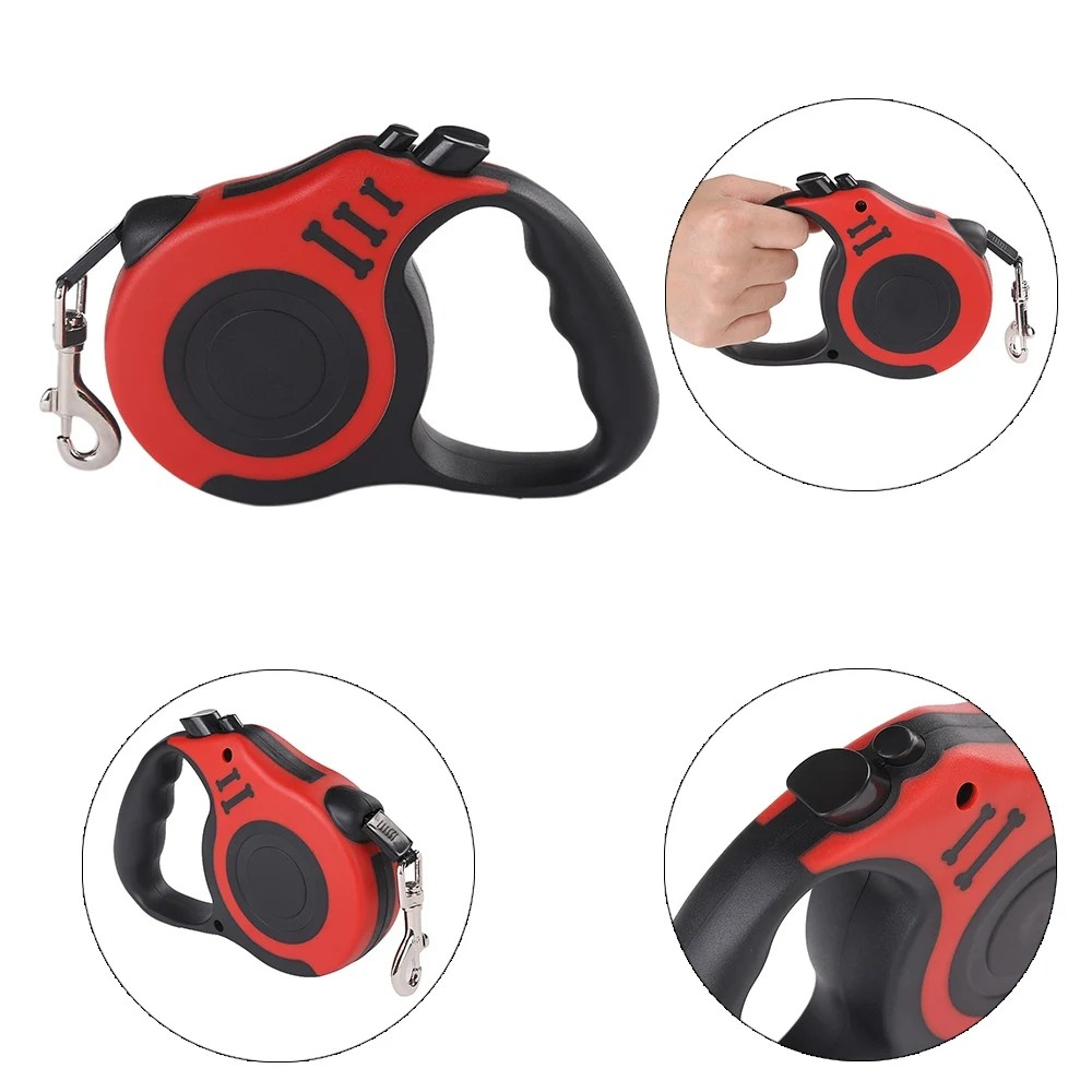(3m) Einziehbare Hunde Leine Rollleine mit Stopper für Hunde bis 10 kg - Rot