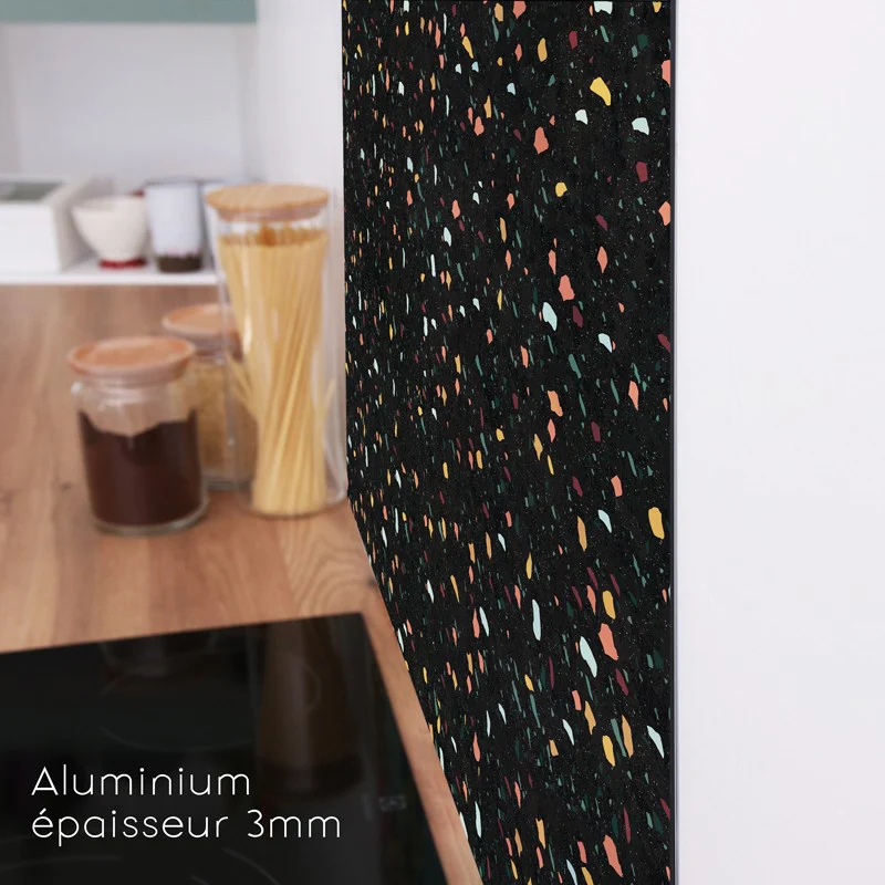 Crédence cuisine Fond de hotte ALU : L 90cm x H 70cm - TERRAZZO NOTTE