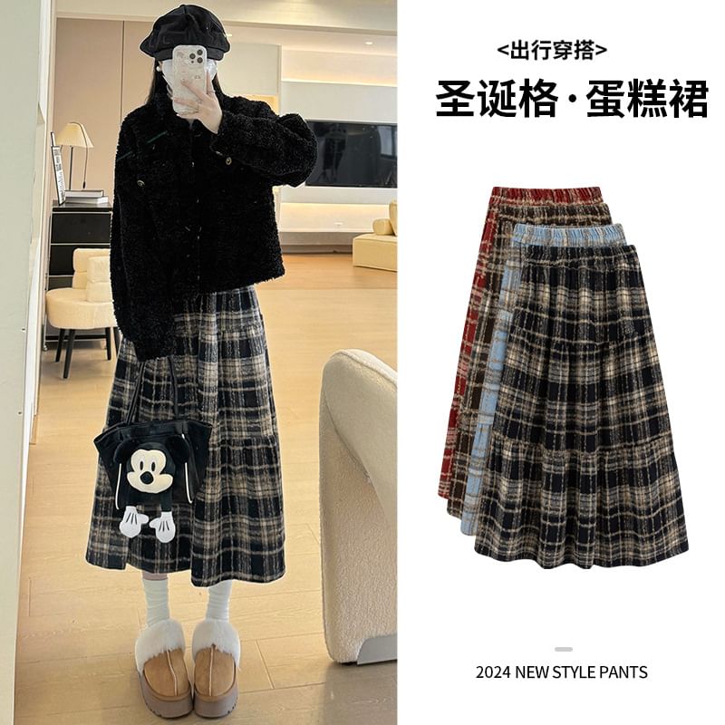 Rosehedge - Hoge taille geruite midi A-lijn rok