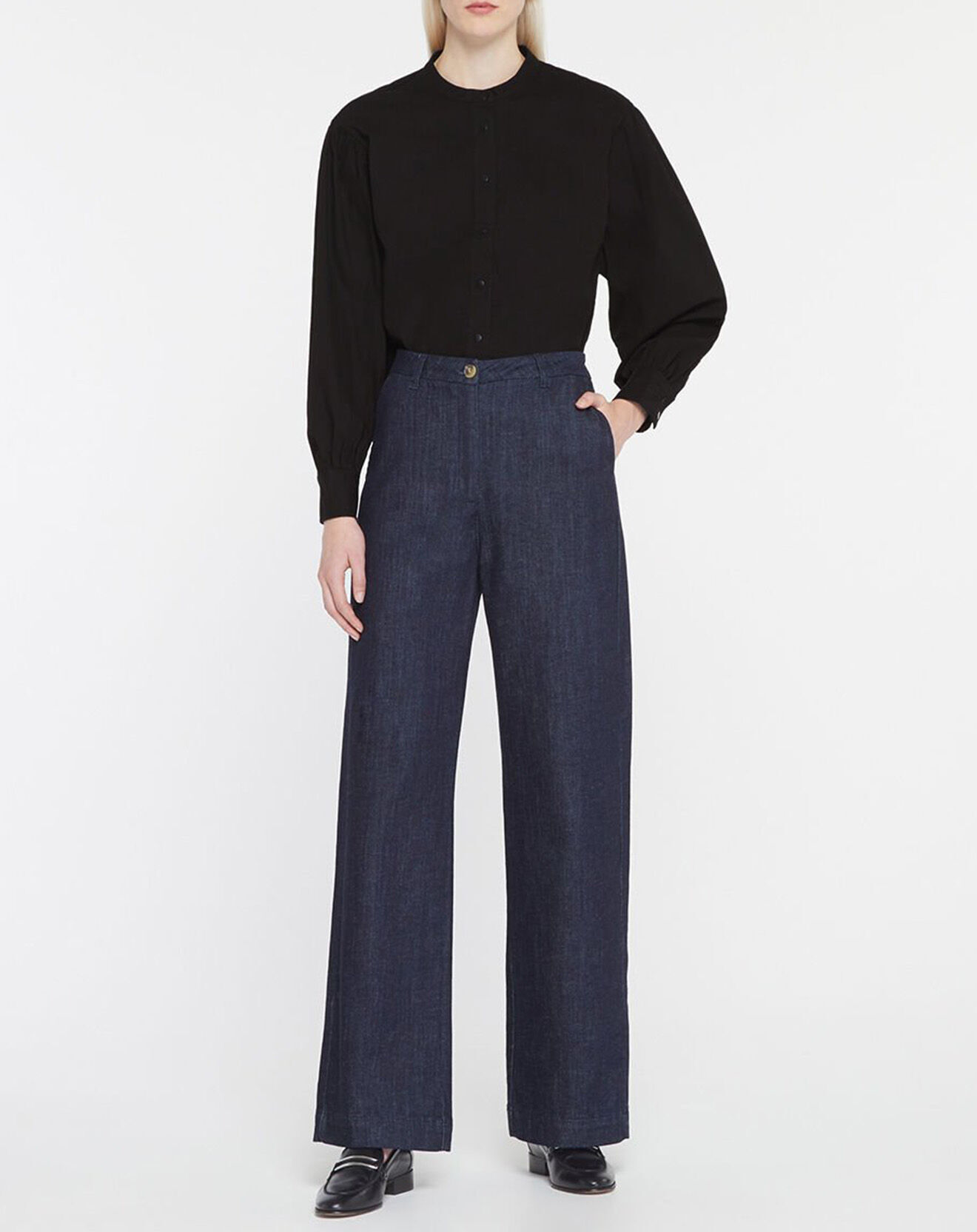 Galeries Lafayette Chemise en Coton Cachou col officier noire