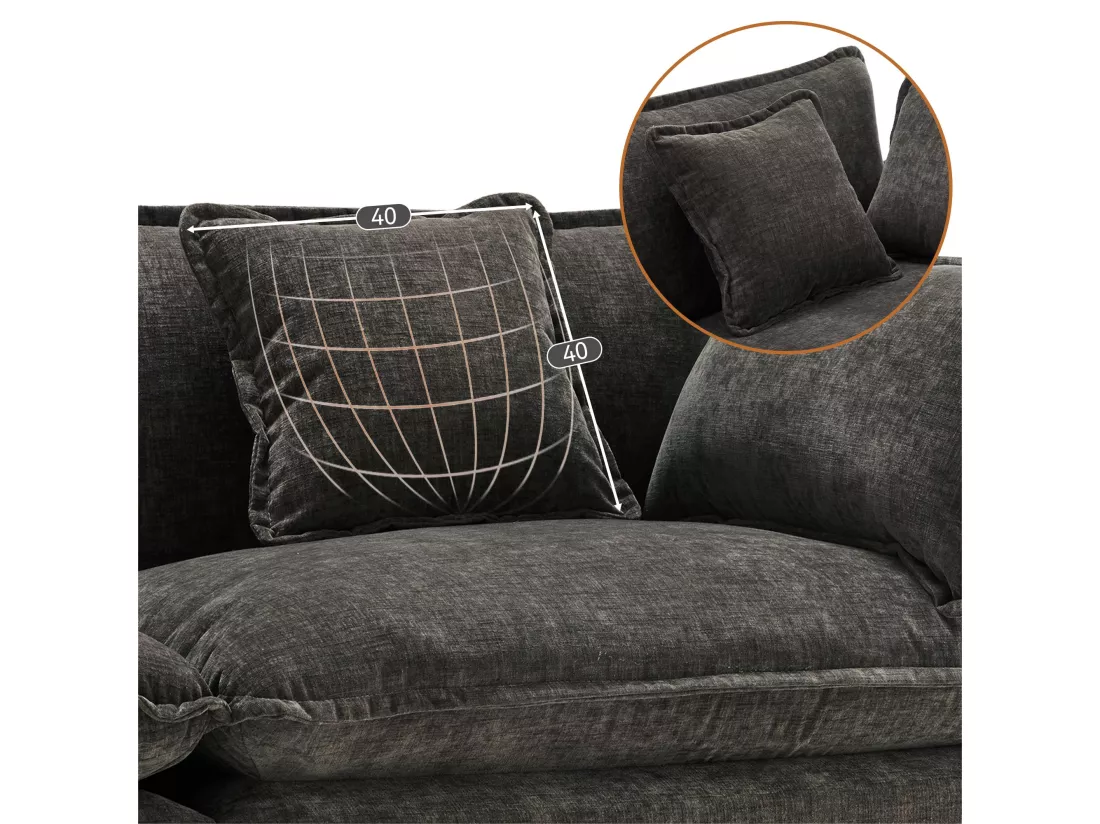 Canapé d'angle 3 places en chenille - avec un repose-pieds modulable - Gris