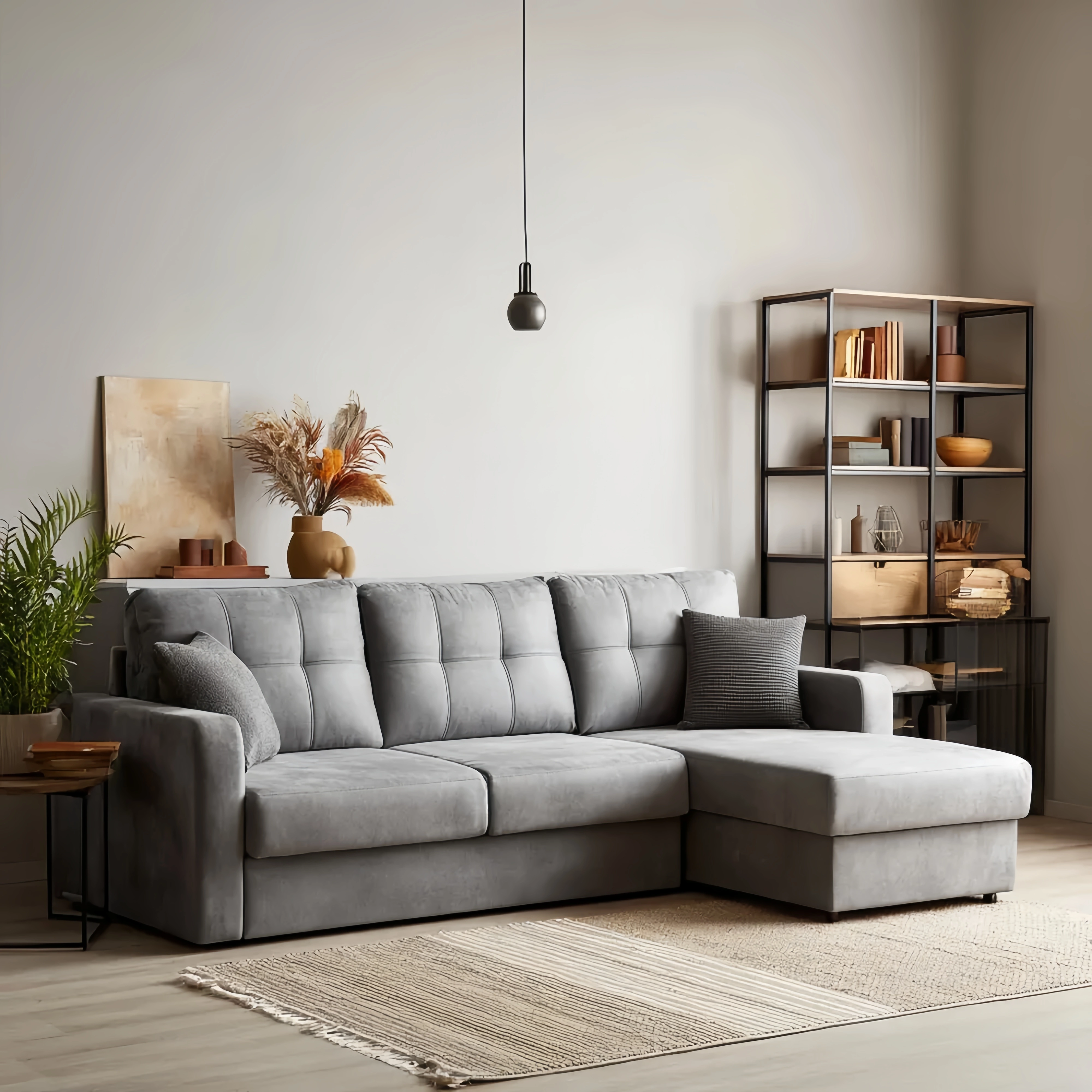 Modernes Ecksofa Stoff 250x160x90 cm – Grau