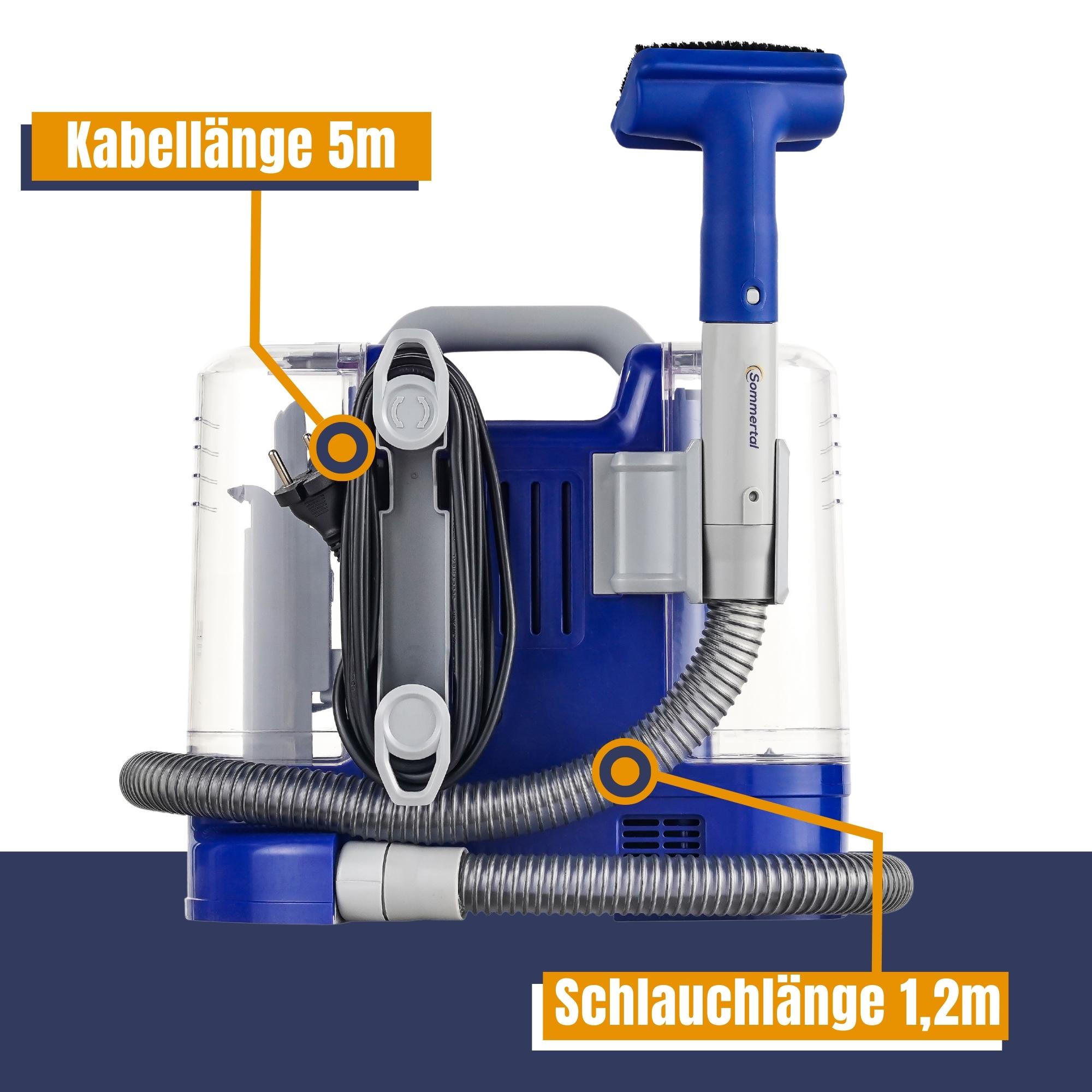 SOMMERTAL CompactCleaner WS450 5in1, Gerät für Teppiche, Treppen, Polster, Sofa, Auto, Tiere, Flecken, Leistungsstarker 450w Motor, Waschsauger, mit Zubehör, Selbstreinigung