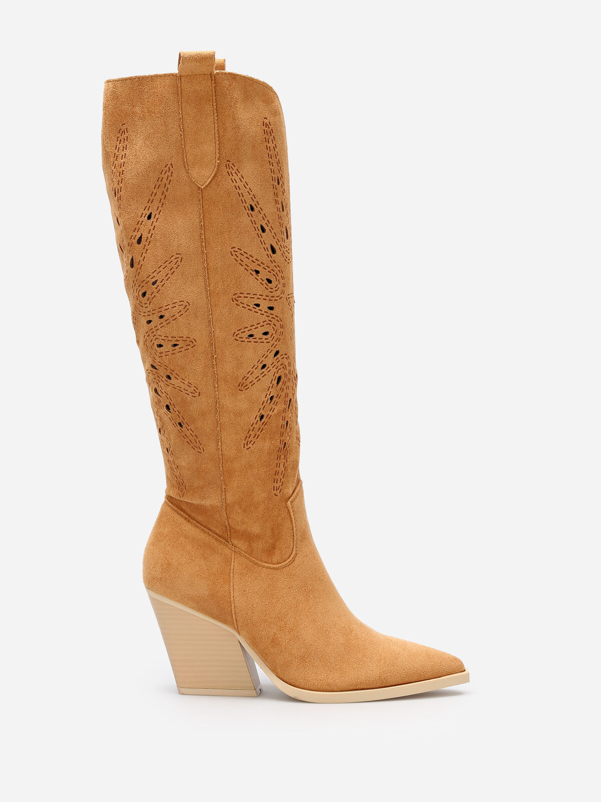 Bottes santiags en suédine ajourée- Camel clair