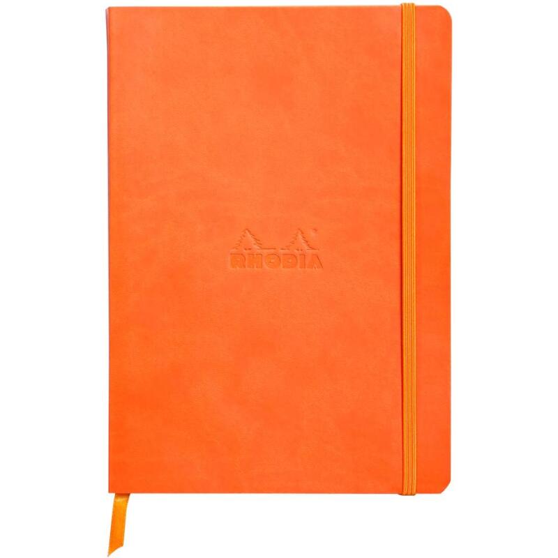 Rhodiarama carnet souple A5 160 pages ligné papier ivoire 90g fermeture élastique - Tangerine