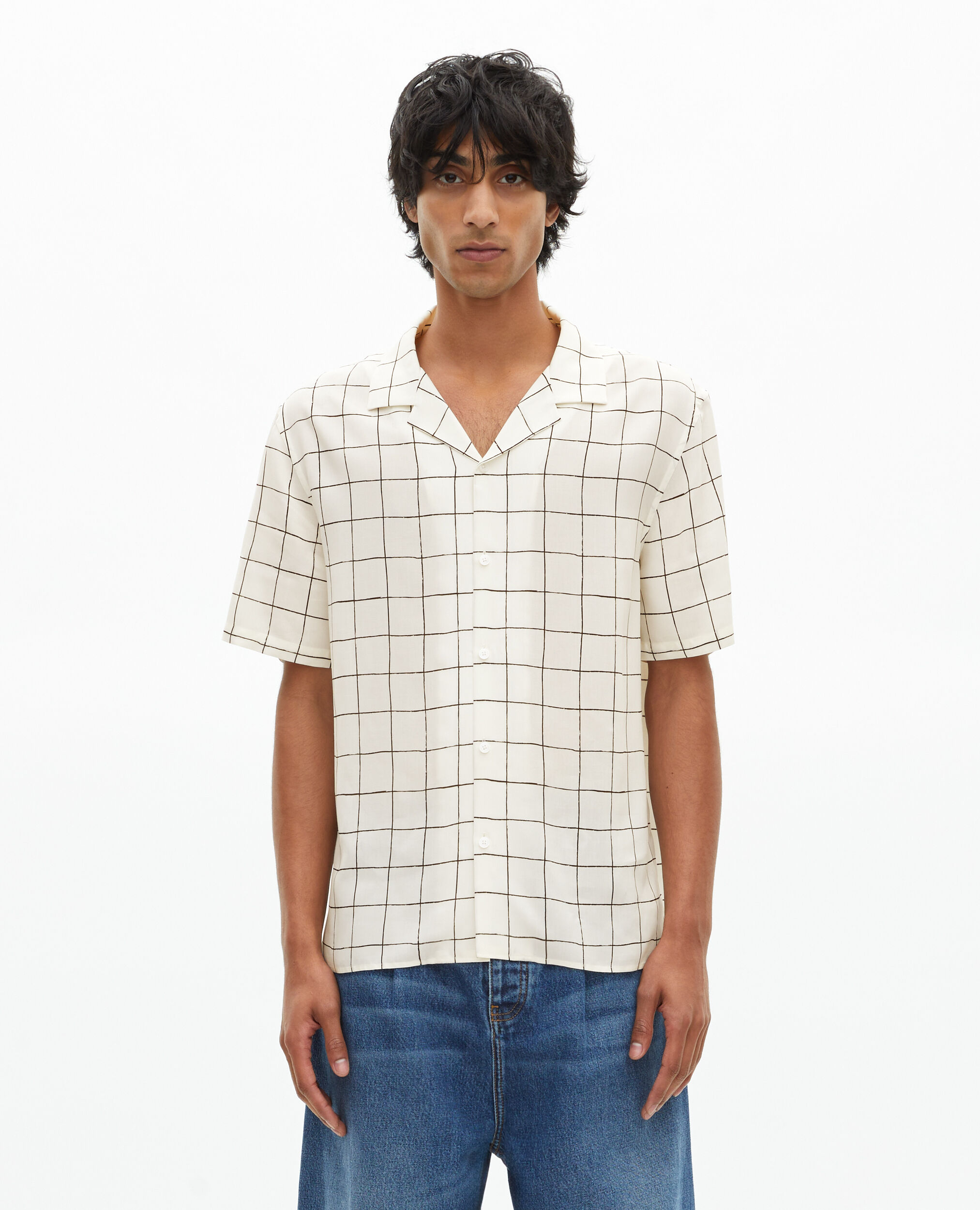 Chemise manches courtes à carreaux écrue