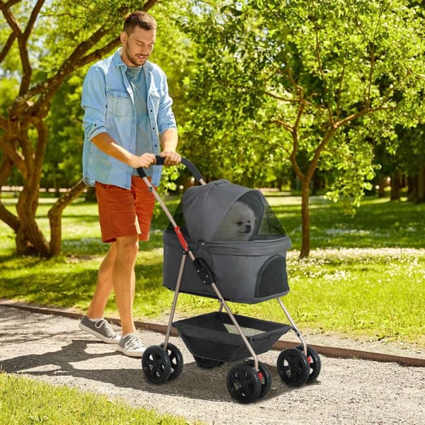Hundevogn 3 i 1 hundevogn sammenleggbar hundeboks, sammenleggbar transportpose med drikkeholder, hundevogn, kattevogn med 360° hjul kattevogn for mini