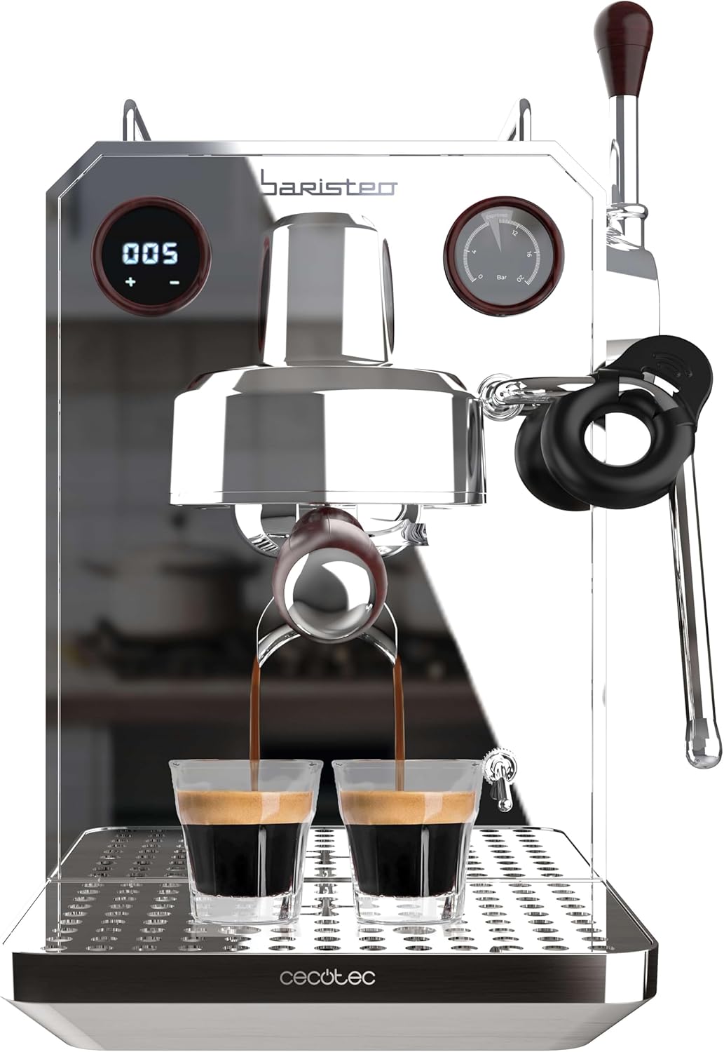 Cecotec Espresso-Kaffeemaschine für Barista Baristeo Intima, professionelle Barista-Espressomaschine, Vorbrüh-System, 15 Bar Pumpe, einfaches Befüllen, 1,7L Wassertank und Tassenwärmer