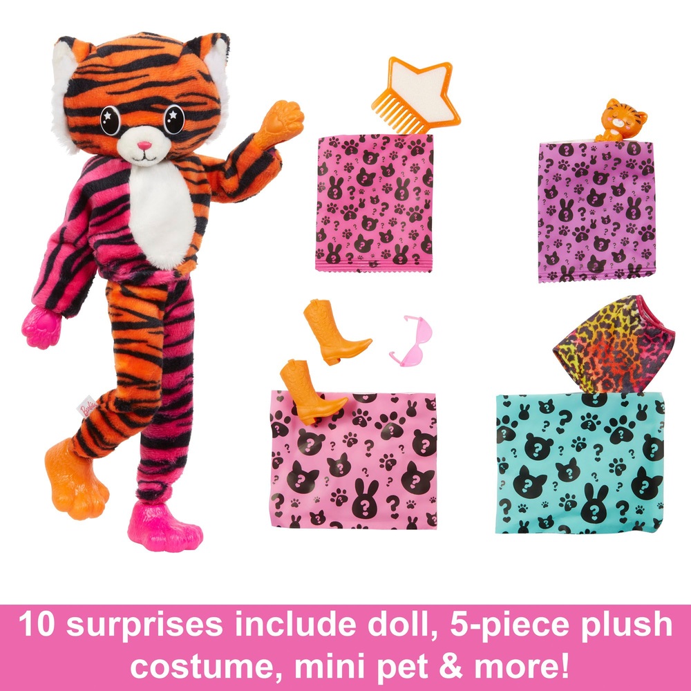 Barbie Cutie Reveal Puppe mit Tiger-Plüschkostüm und 10 Überraschungen