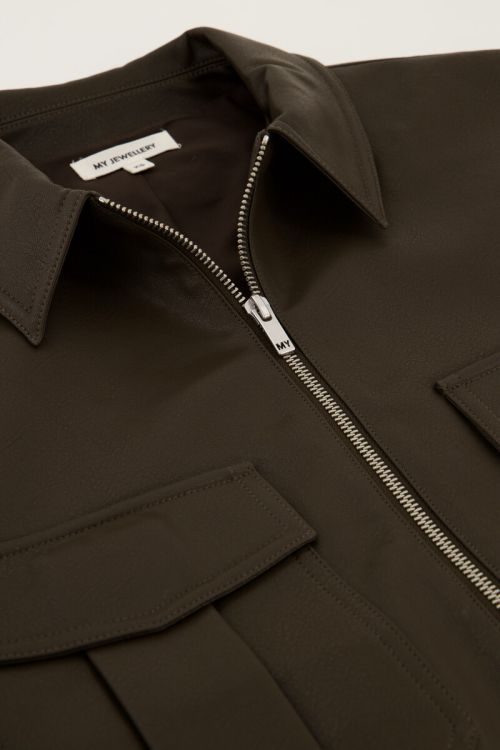 Donkergroen leather look jasje met zakken