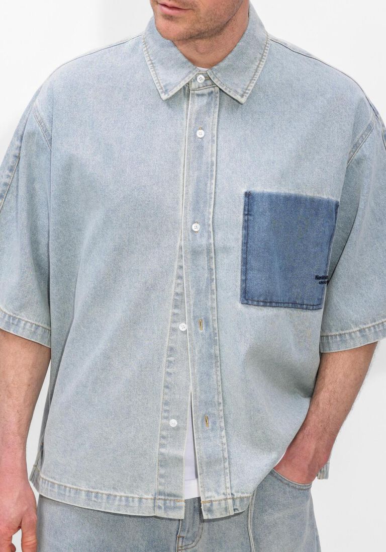 lichtblauwe new amsterdam surf association casual overhemd lyocell short sleeves light blue
