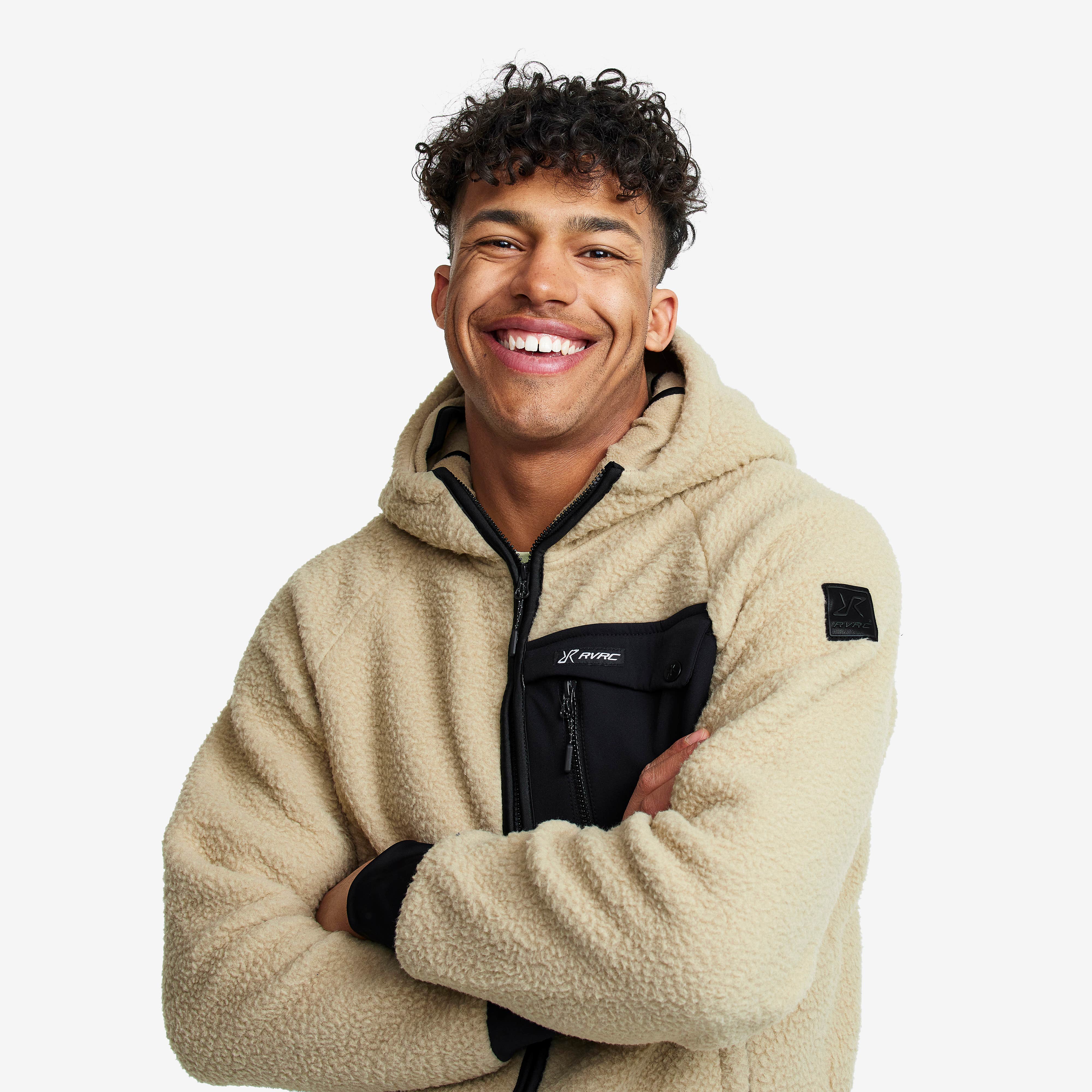 Sherpa Hoodie Herre Beige Khaki