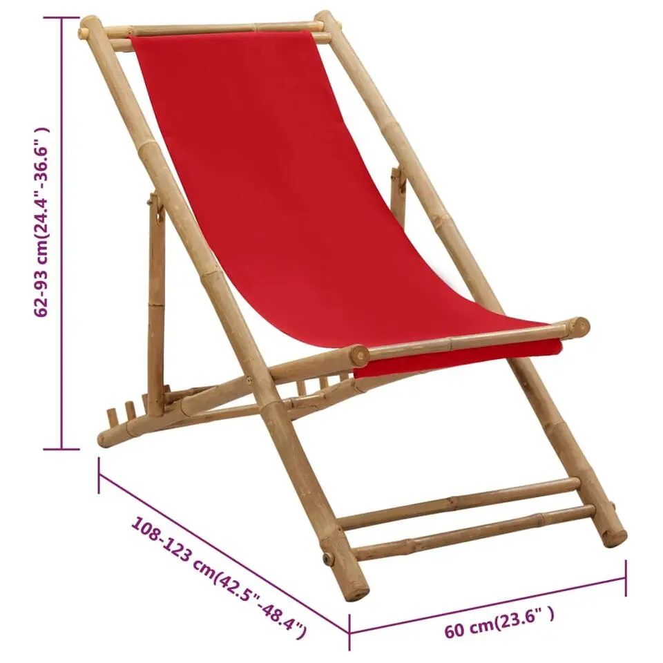 vidaXL - Ligstoel - Rood - Bamboe en canvas