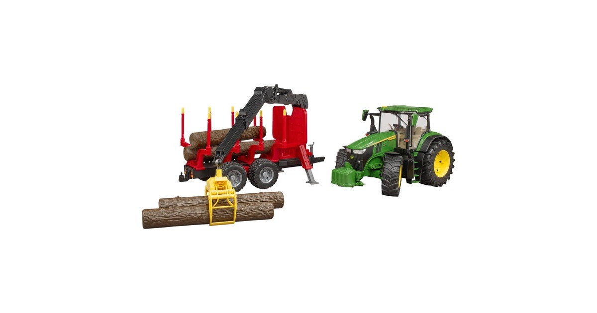 bruderJohn Deere 7R 350 met aanhanger en 4 boomstammen Modelvoertuig  (03154)