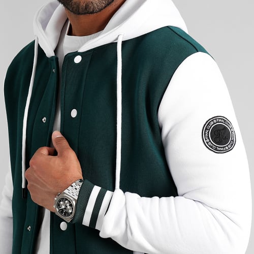 Veste Teddy A Capuche Premium 1150 Vert Bouteille Blanc