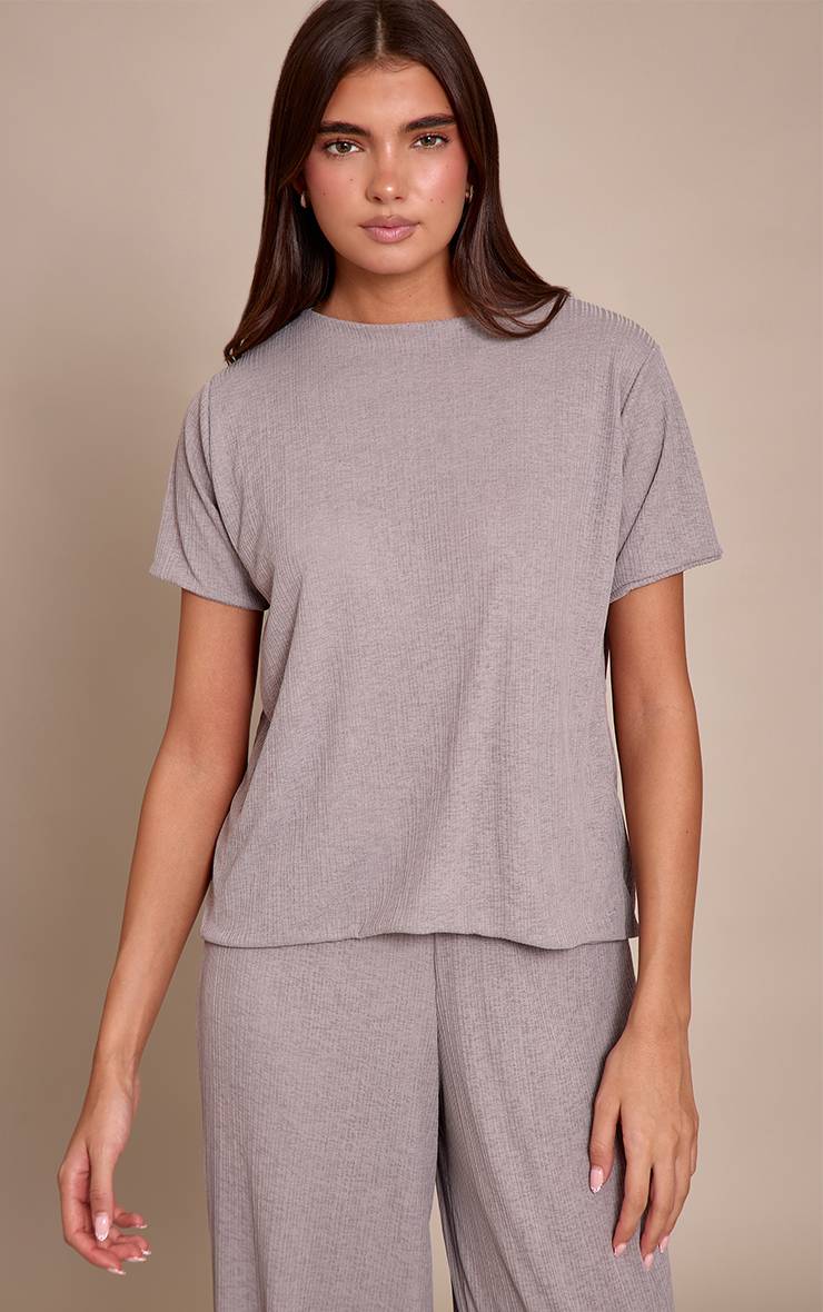 Gris Ensemble Coordonné T-shirt Fluide Texturé Transparent