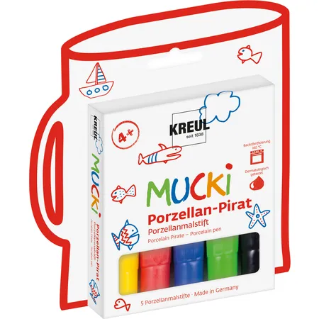 MUCKI Glas- und Porzellanmalstifte, 5 Stück
