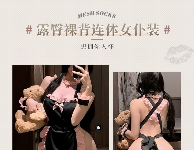 Femmu - Dienstmeisjeslingerieset: schort + hoofdband + choker + armband