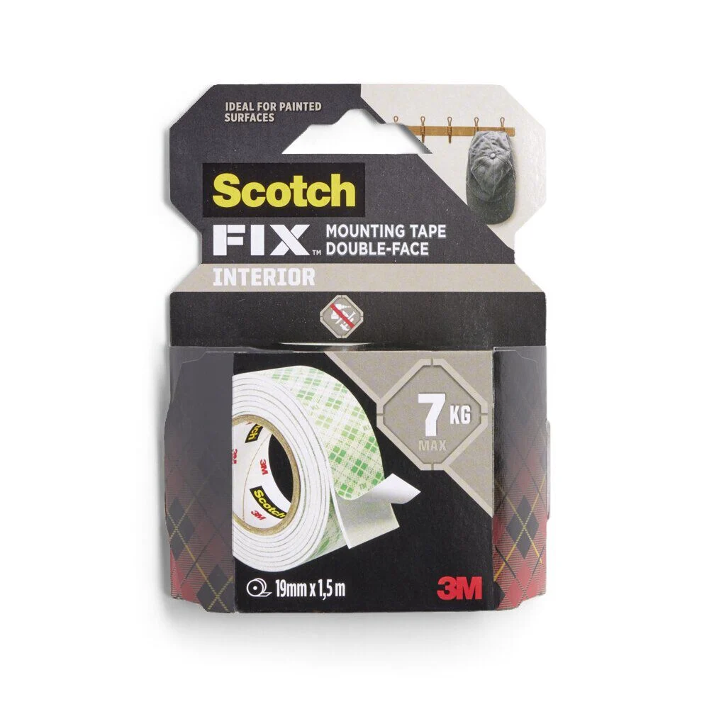 Scotch adhésif double face intérieur charge 7kg 19mm 1,5m