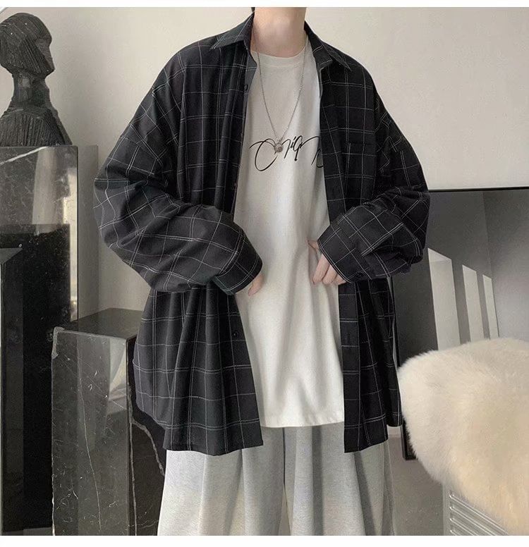 Femilina - Shirt met lange mouwen en kraag en rastermotief