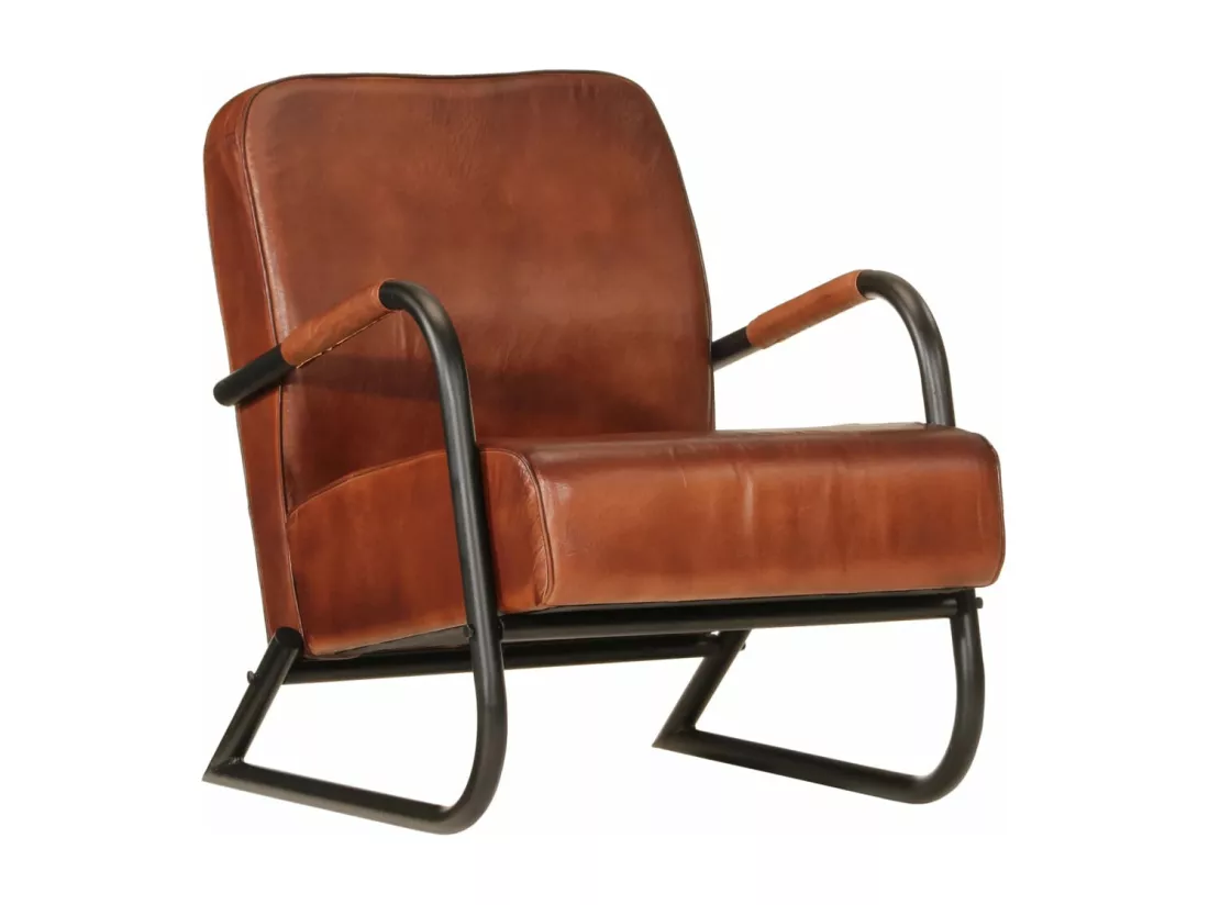 Fauteuil marron cuir véritable