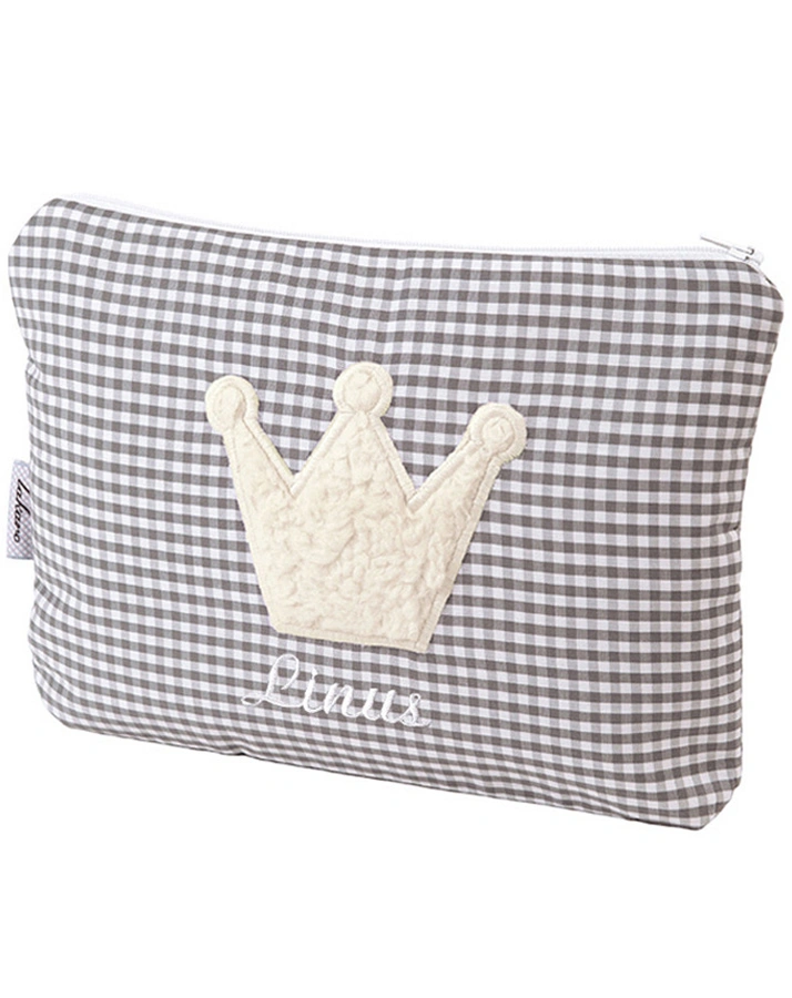 Personalisierte Kulturtasche KRONE grau (Farbe: apfelgrün)