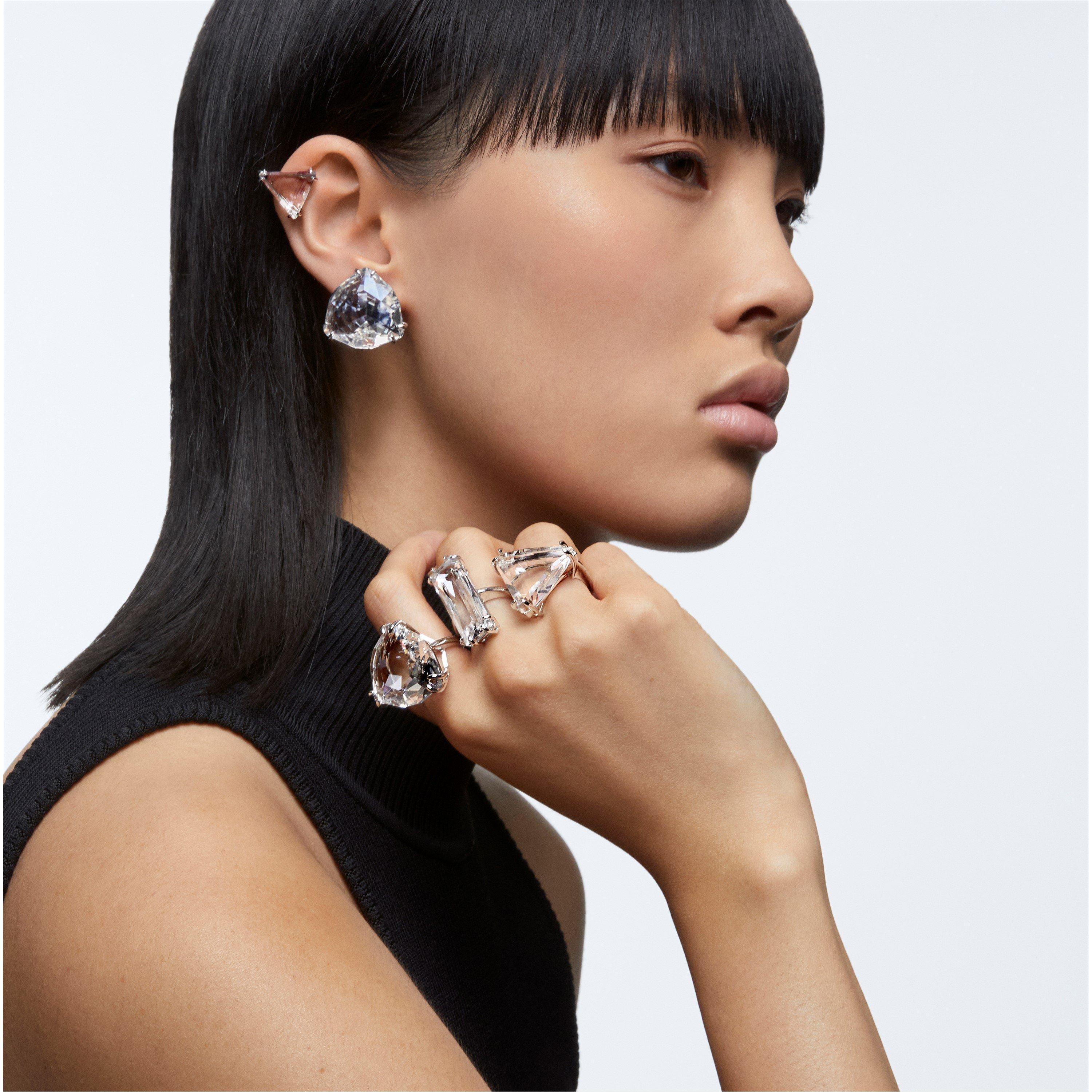Swarovski Mesmera clip earring, Single, Triangle cut, White, Rhodium plated