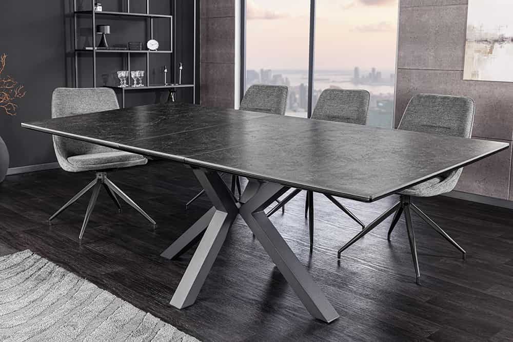 Ausziehbarer Esstisch ETERNITY 160-200cm graphit grau Keramik schwarz Metall