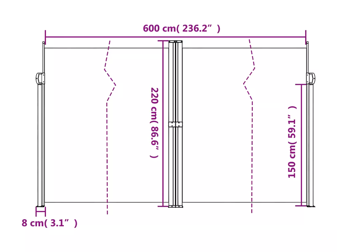 Auvent latéral rétractable crème 220x600 cm