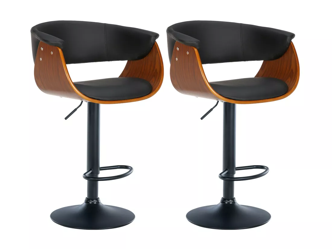 Lot de 2 Tabouret de bar - Similicuir - Noyer / Noir - Vestal