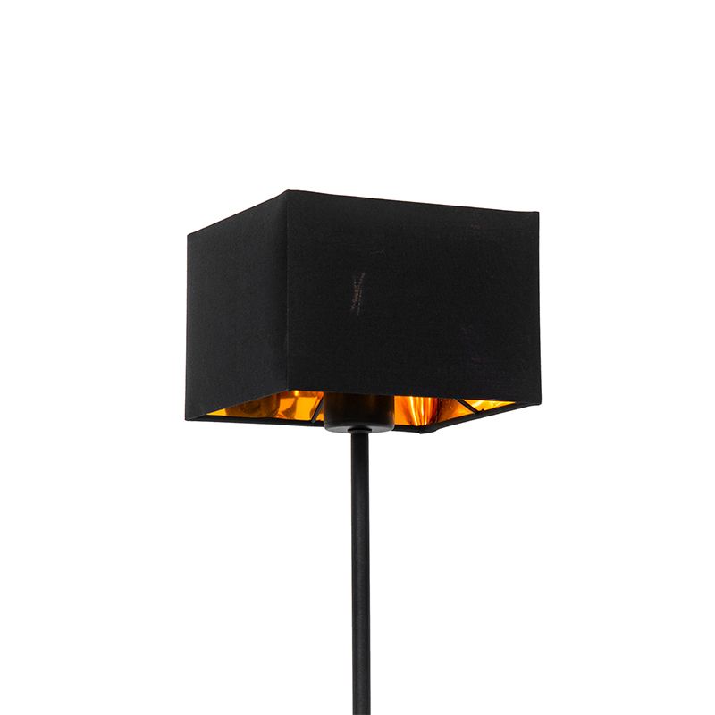 Moderne tafellamp zwart stoffen kap zwart met goud - VT 1