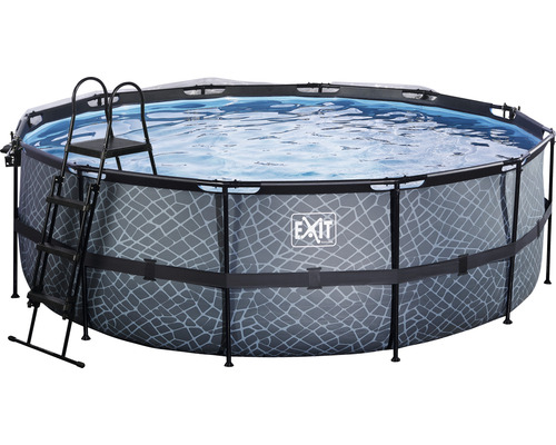 EXIT StonePool ronde opzetzwembadset, Ø 427x122 cm, inclusief zandfiltersysteem, afdekking & ladder, steenlook