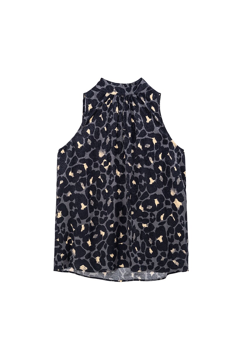 Blusa sem mangas IKKS com gola alta e estampa gráfica.