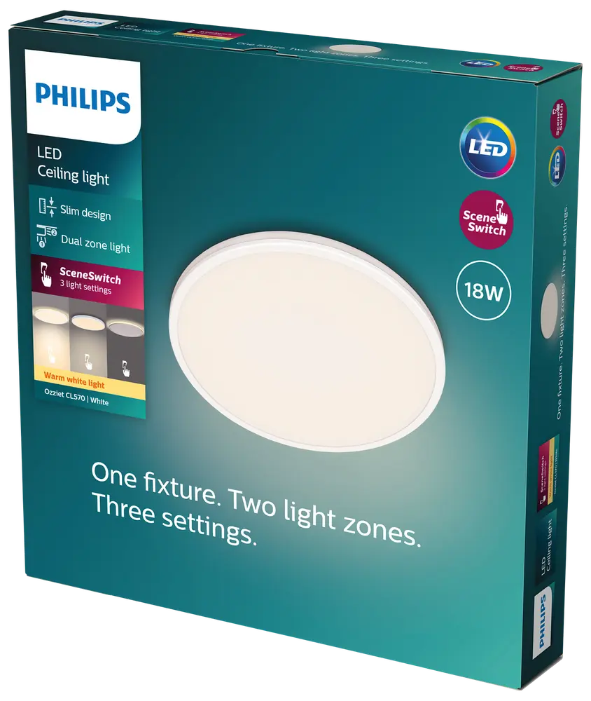 PHILIPS Plafond Ozziet 3-trin Ø30 cm 18W - hvid