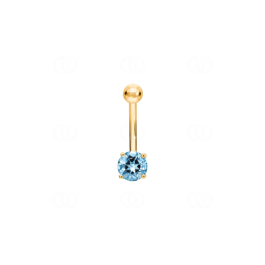 Bauchpiercing 750/18 K Gelbgold mit Blautopas rund